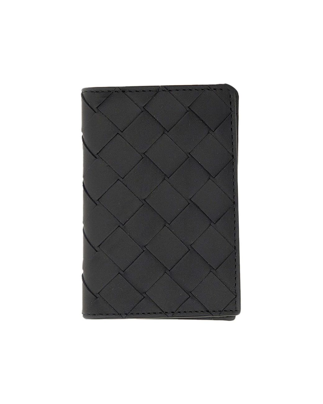 Bottega Veneta Black Woven Card Holder With Flap for men