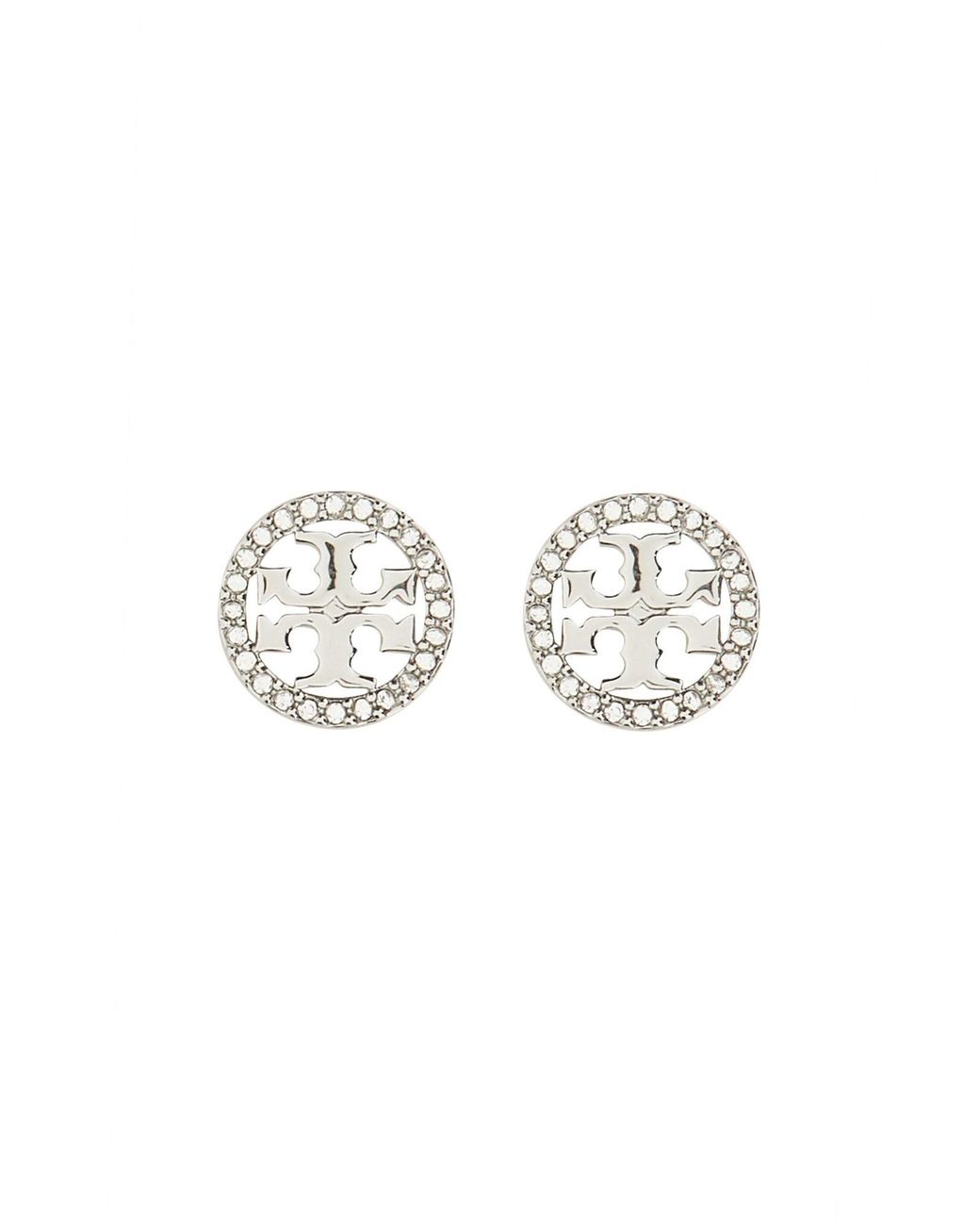 Tory Burch White Tone Crystal Stud Earrings