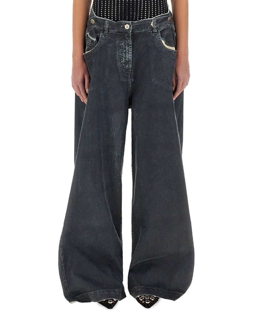 The Attico Black Slate Stretch Denim Wide-leg Jeans