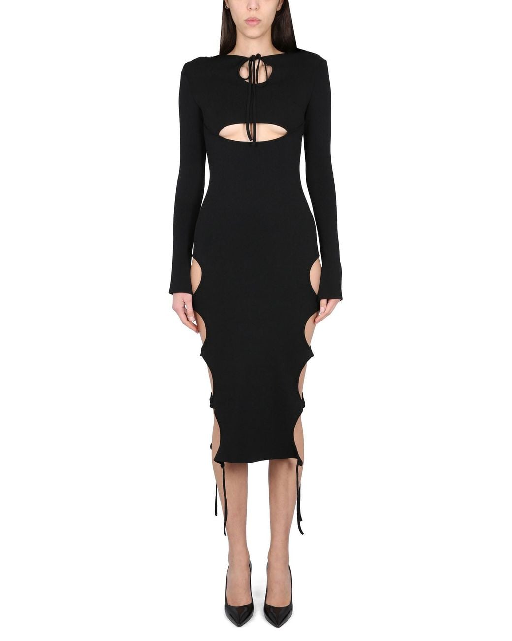 ANDREADAMO Black Midi Dress With Cut-out Details