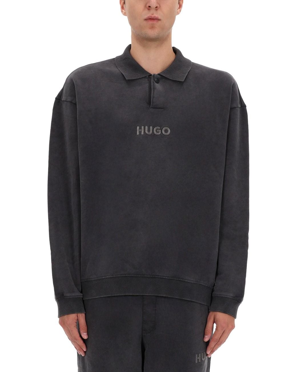 HUGO Black Polo Sweatshirt "Delwy" for men