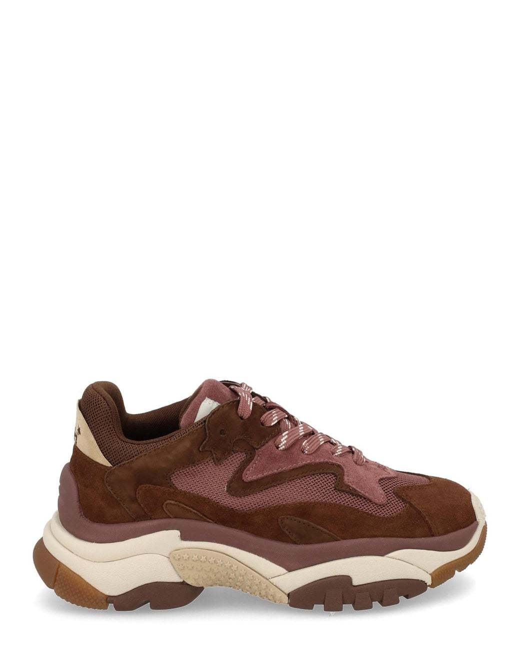 Ash Brown Suede And Mesh Lace-Up Mini Sneaker With Rubber Sole