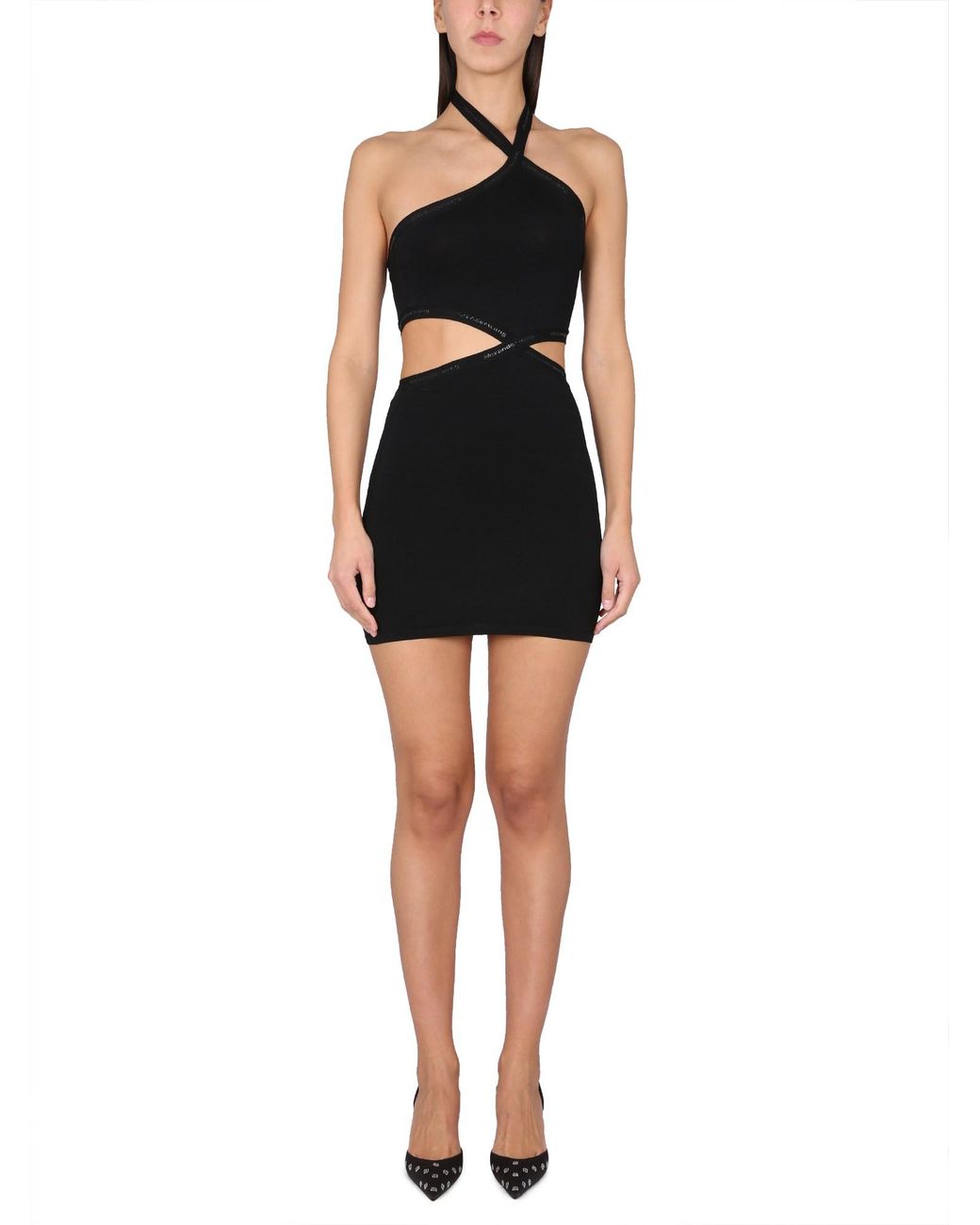 T By Alexander Wang Black Asymmetrical Neckline Fitted Mini Dress