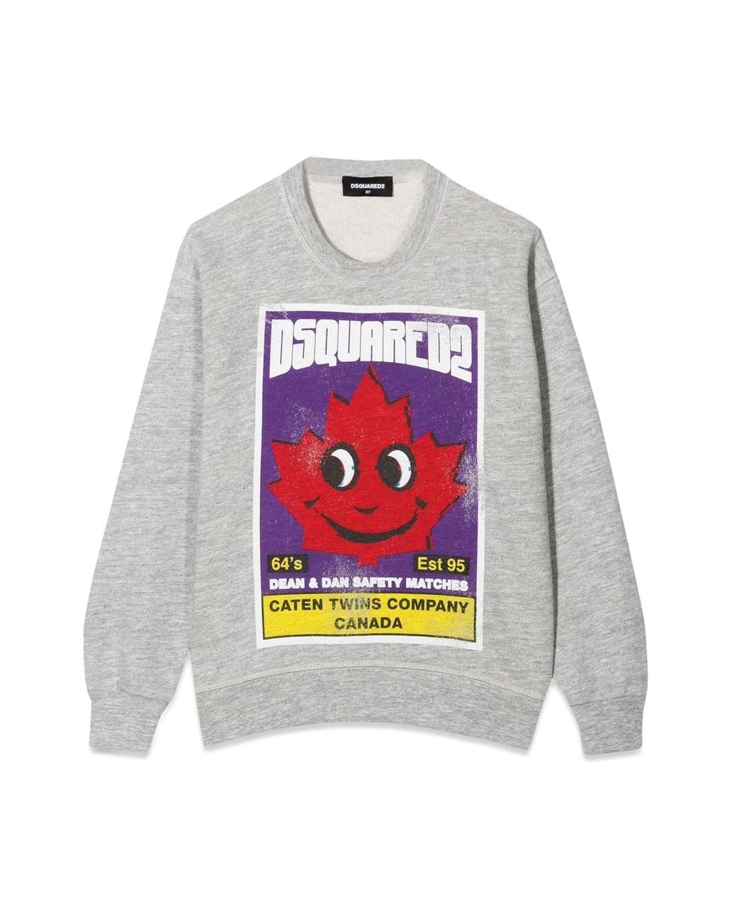 DSquared² White Sweatshirt Crewneck Front Leaf Print