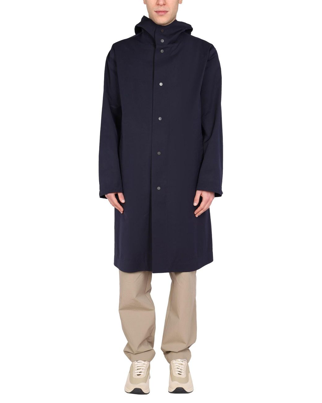 Monobi Blue Cotton Blend Hooded Trench Coat for men