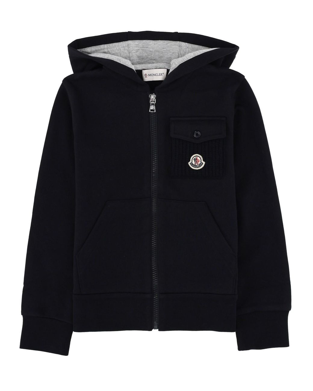 Moncler Black Felpa Con Patch Logato Con Zip E Cappuccio