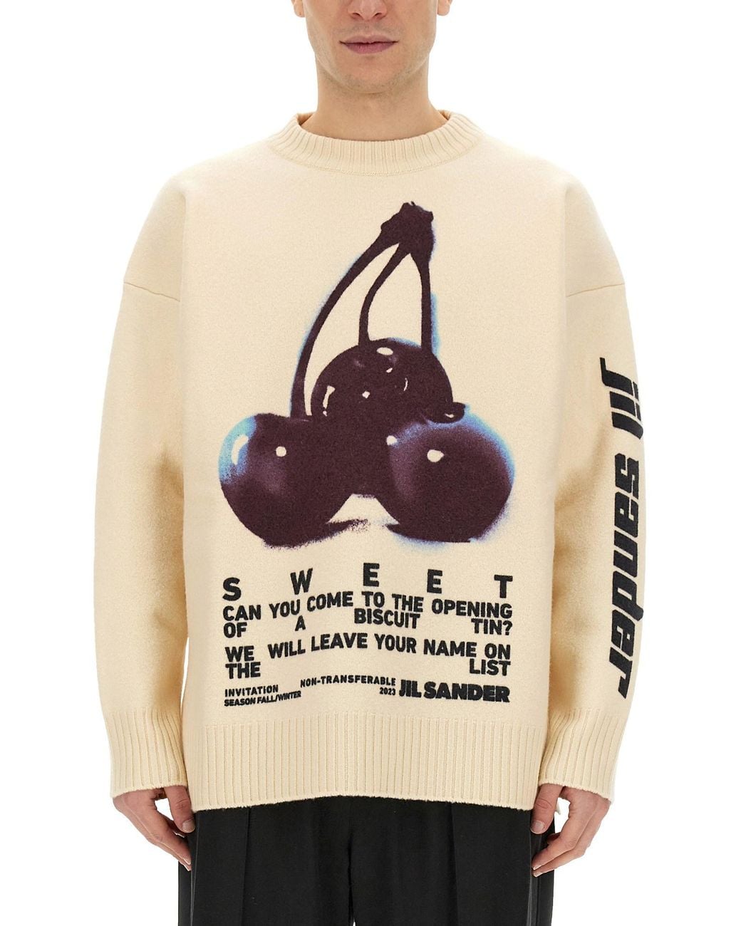Jil Sander Natural Playful Wool Knit Sweater With Cherry Embroidery for men