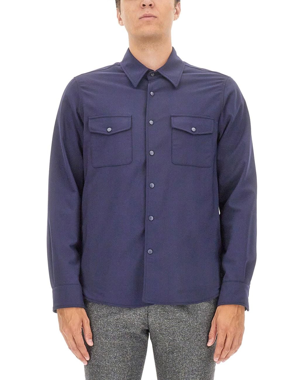 Aspesi Blue Double Chest Pocket Regular Fit Shirt for men