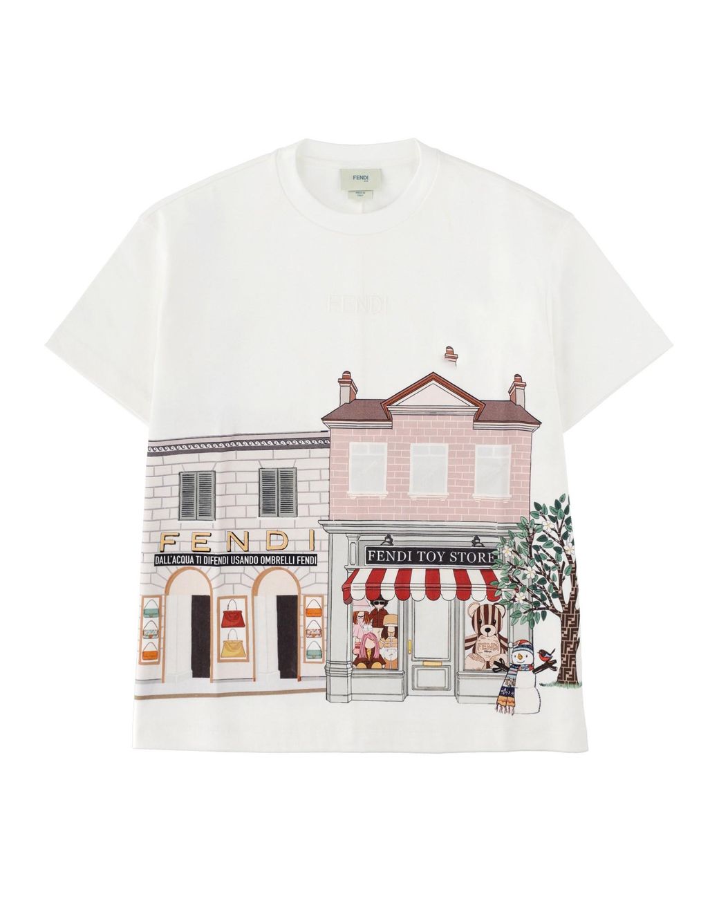 Fendi White T-Shirt Con Stampa Grafica