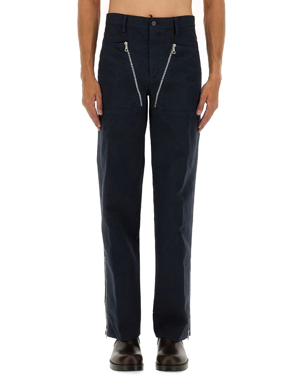 Dries Van Noten Blue Double Zipper Pants for men