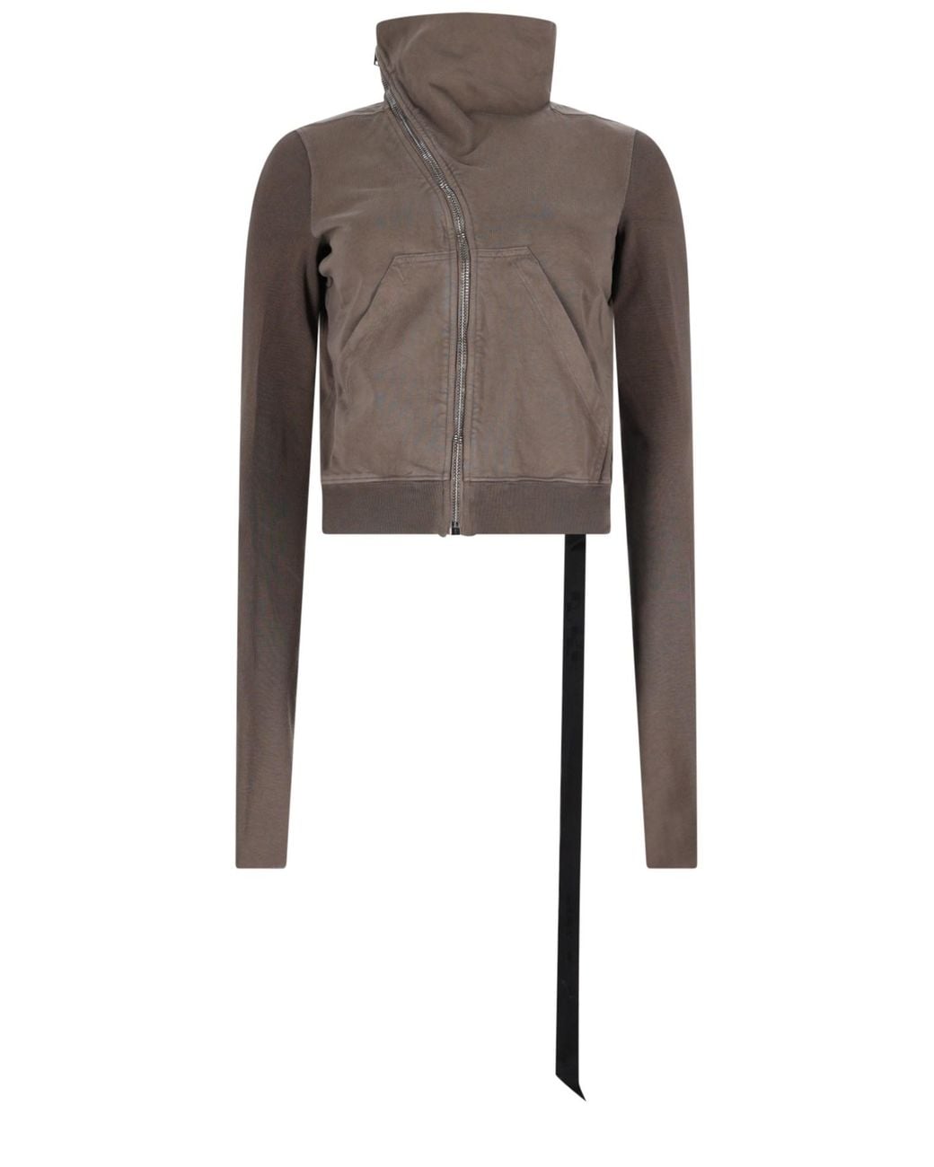 Rick Owens Gray Felpa "Mountain" Con Zip Asimmetrica