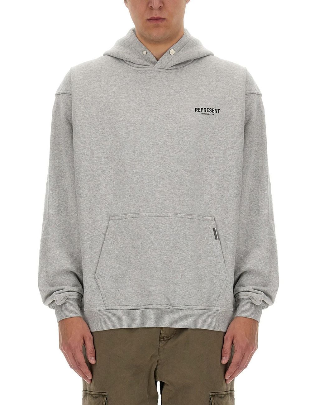 Represent Gray Hooded Sweatshirt With Subtle Logo for men