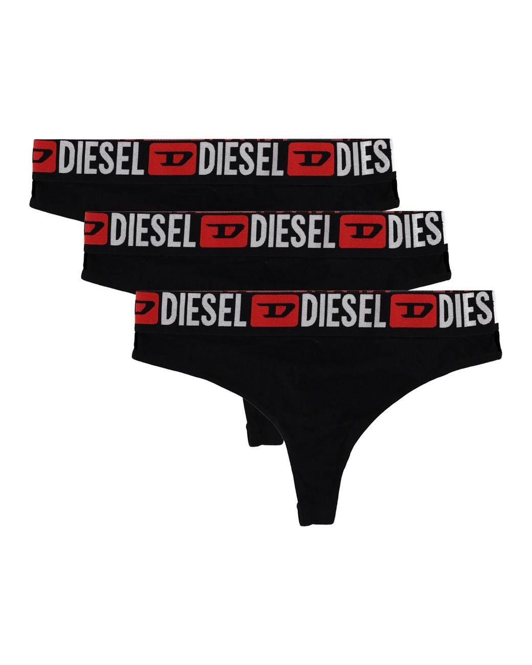DIESEL Black 3-Pack Perizoma Con Logo