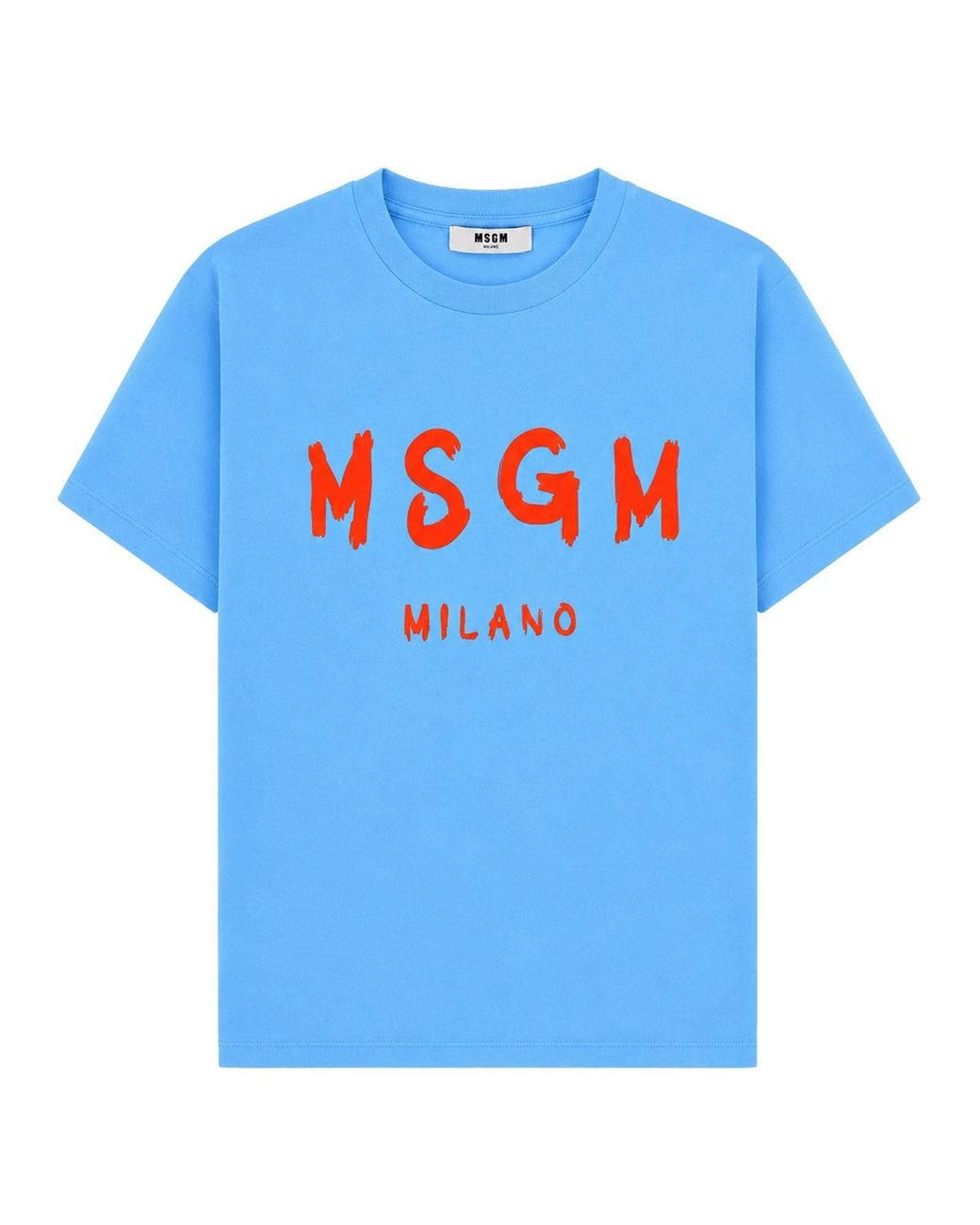 MSGM Blue T-Shirt A Manica Corta Con Stampa Logo