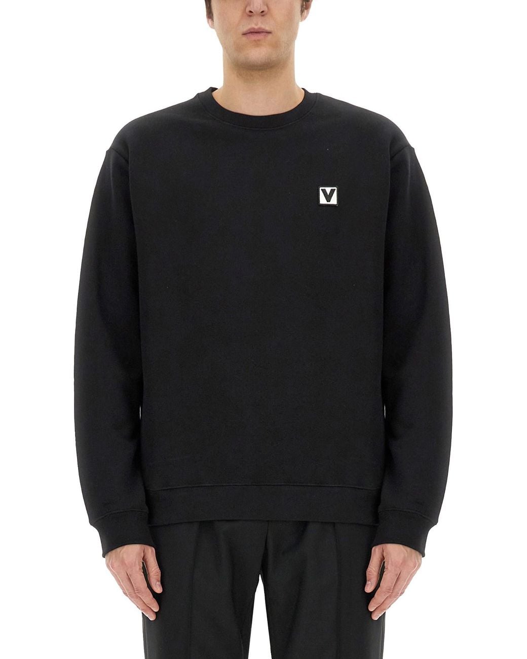 Valentino Black Cotton Crewneck Sweatshirt With "Chez Patch for men