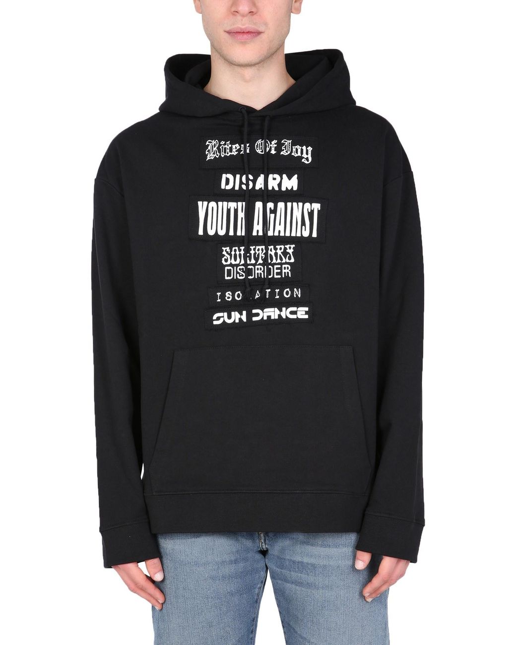Raf Simons Black Relaxed Fit Cotton Hoodie With Drawstring for men
