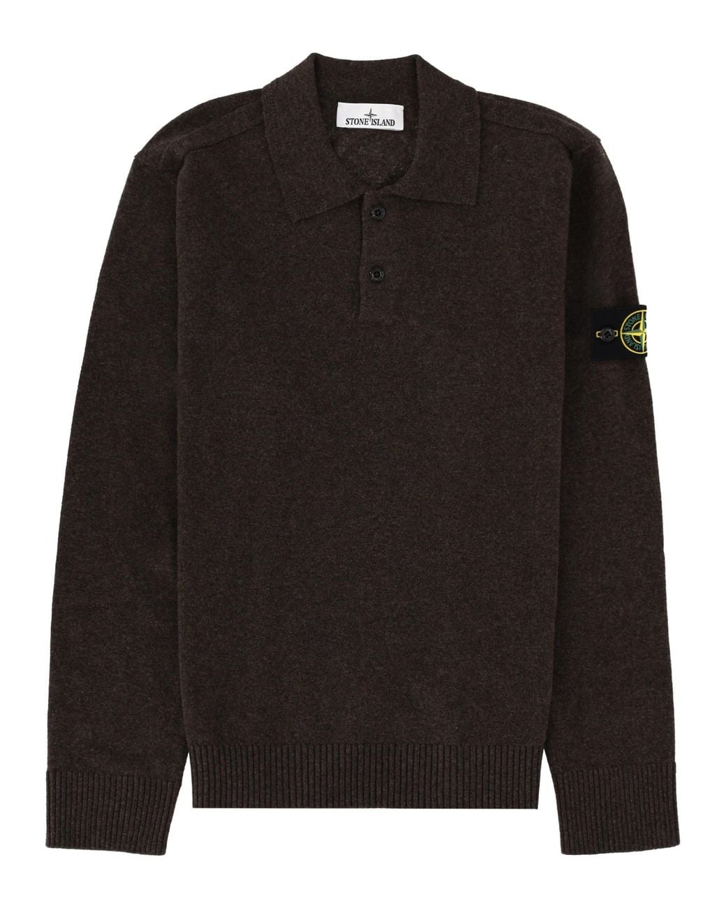 Stone Island Black Long-Sleeve Virgin Wool Polo Shirt for men