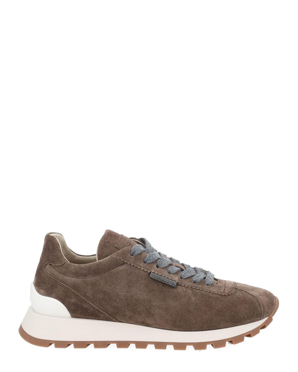 Brunello Cucinelli Brown Baskets En Daim À Ornements Métallisés