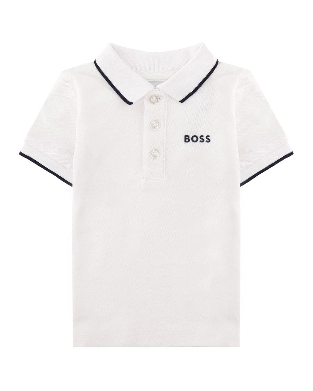 Boss White Polo Baby Con Profili A Righe Su Colletto E Maniche