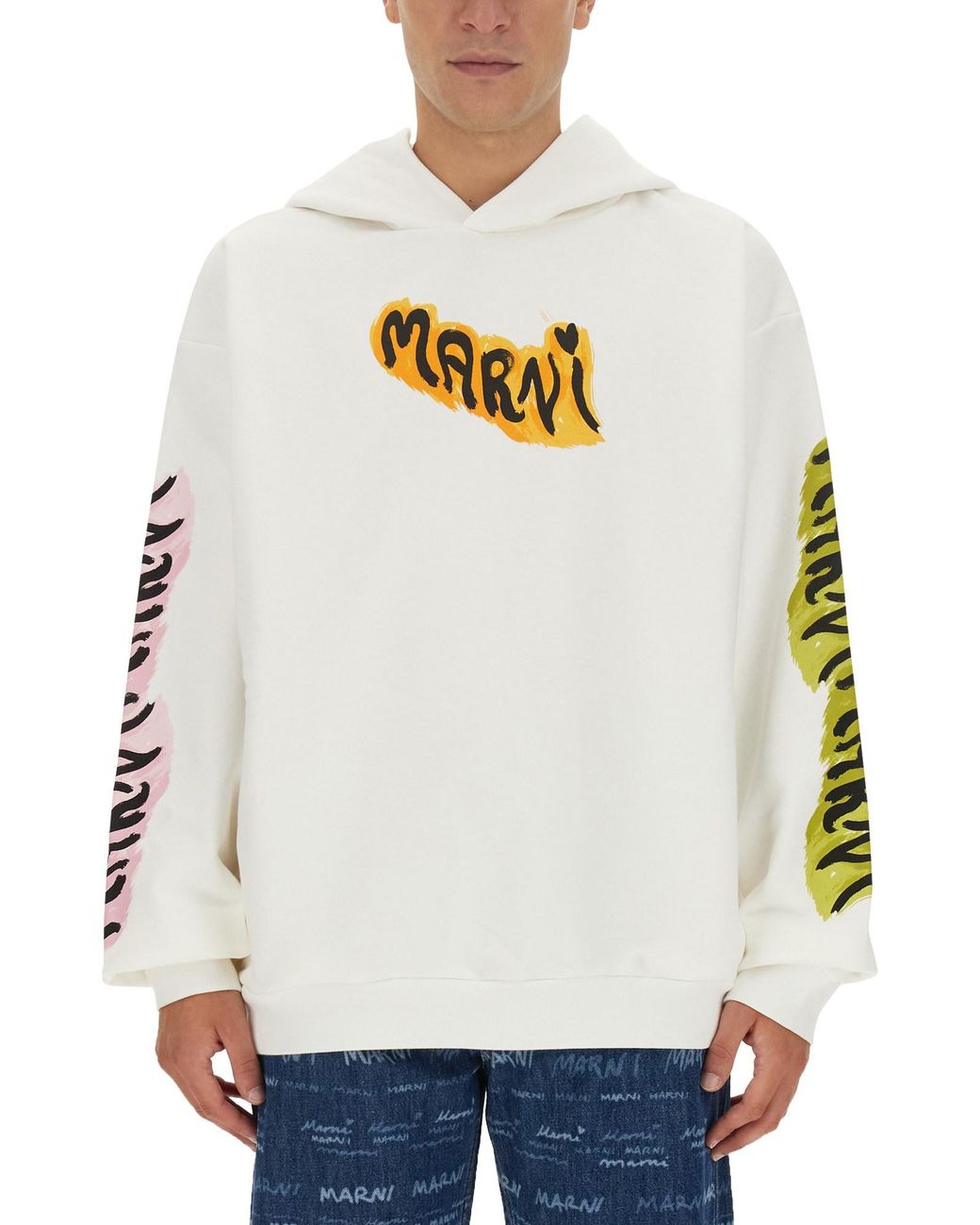 Marni White Hooded Sweatshirt With Bold Logo for men