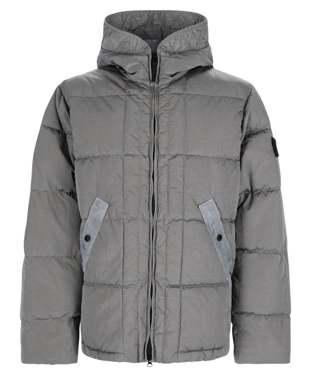 Stone Island Gray Piumino Con Collo Alto E Patch Logo for men