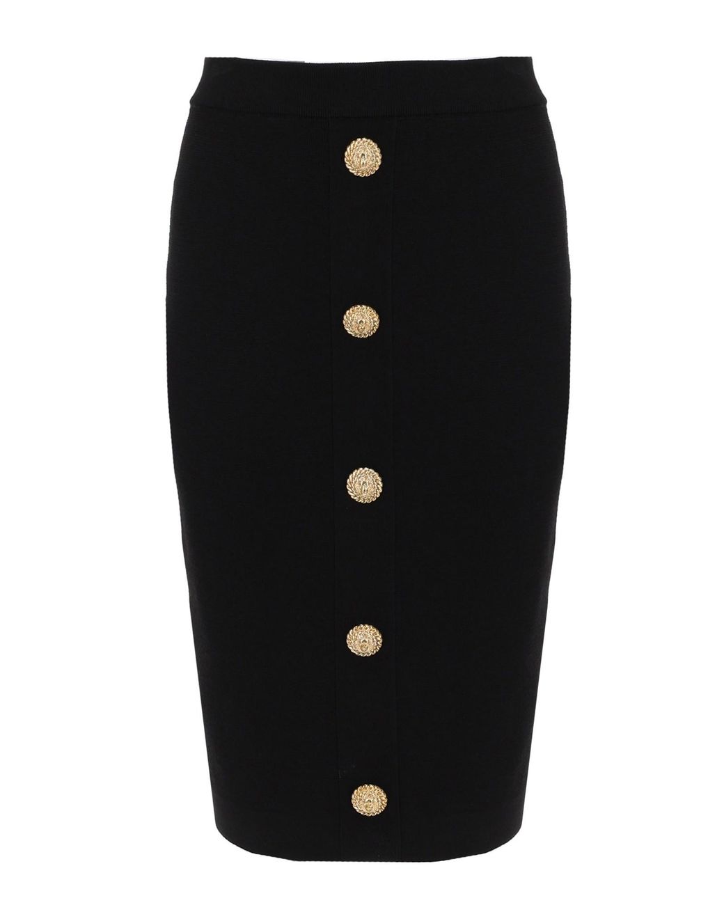 Balmain Black Button Zipper Midi Skirt