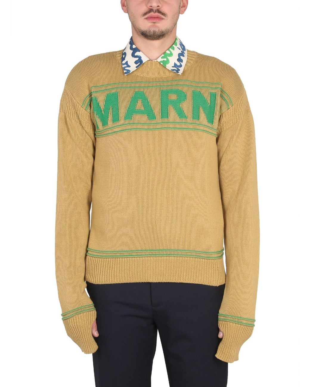 Marni Green Cross-Neck Knit Sweatshirt for men