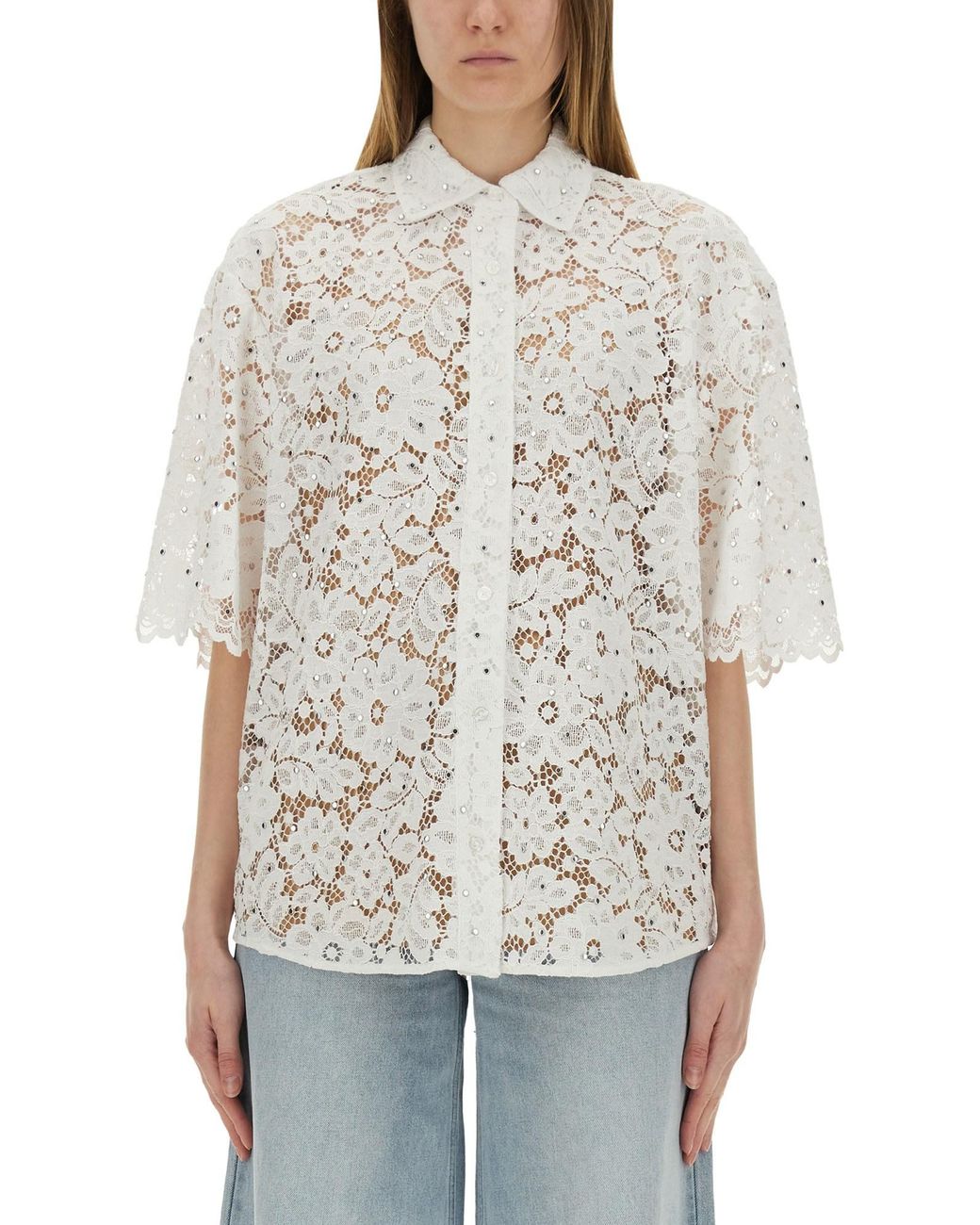 MICHAEL Michael Kors White Lace Shirt With Delicate Floral Pattern