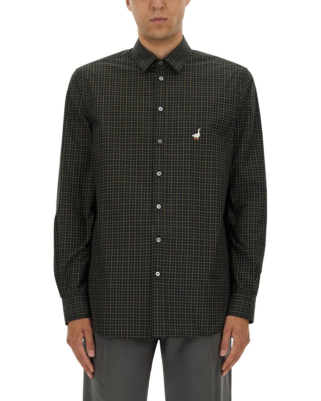 Moschino Black Classic Check Shirt With Goose Embroidery for men
