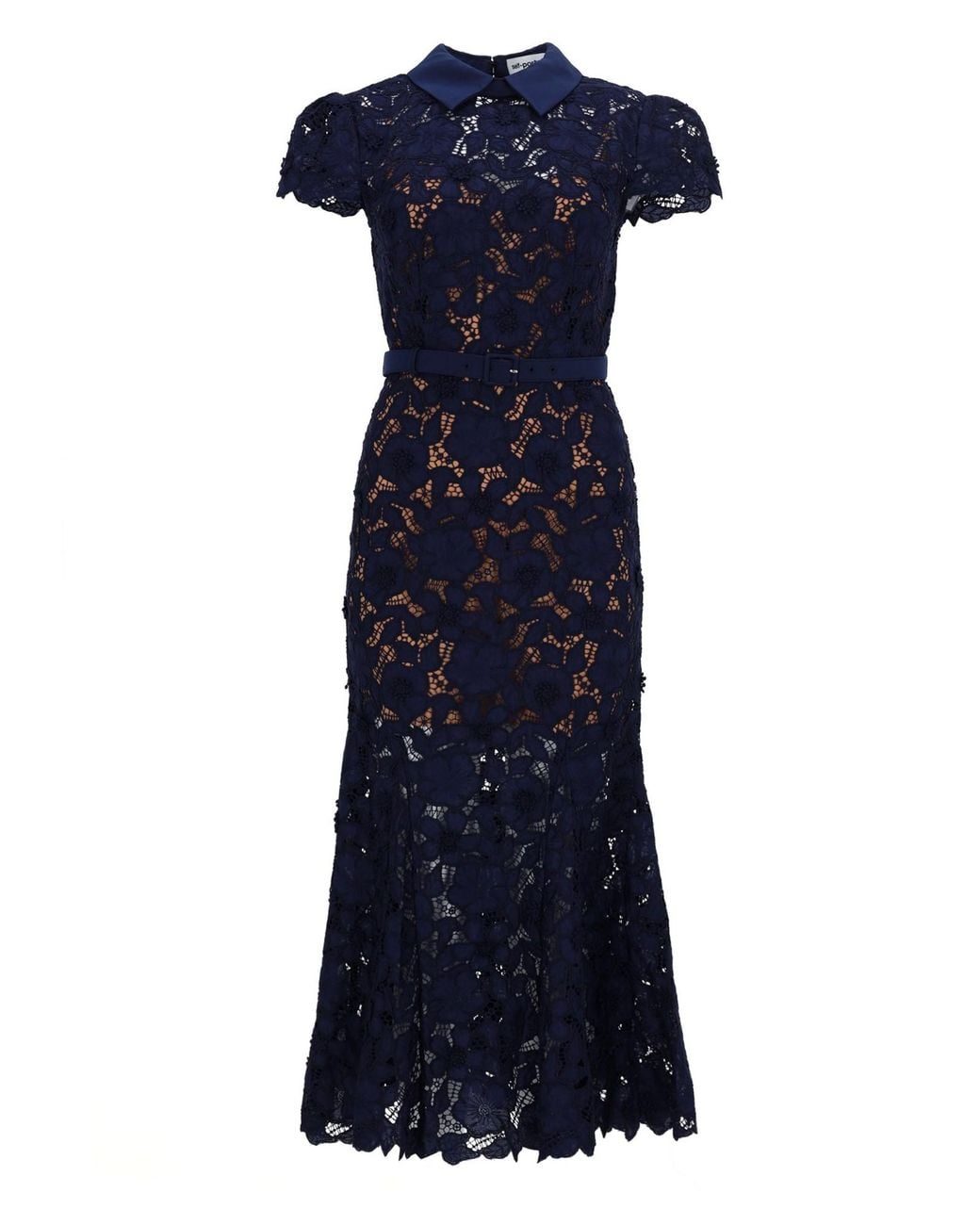 Self-Portrait Blue Midi Lace Dress Polyester