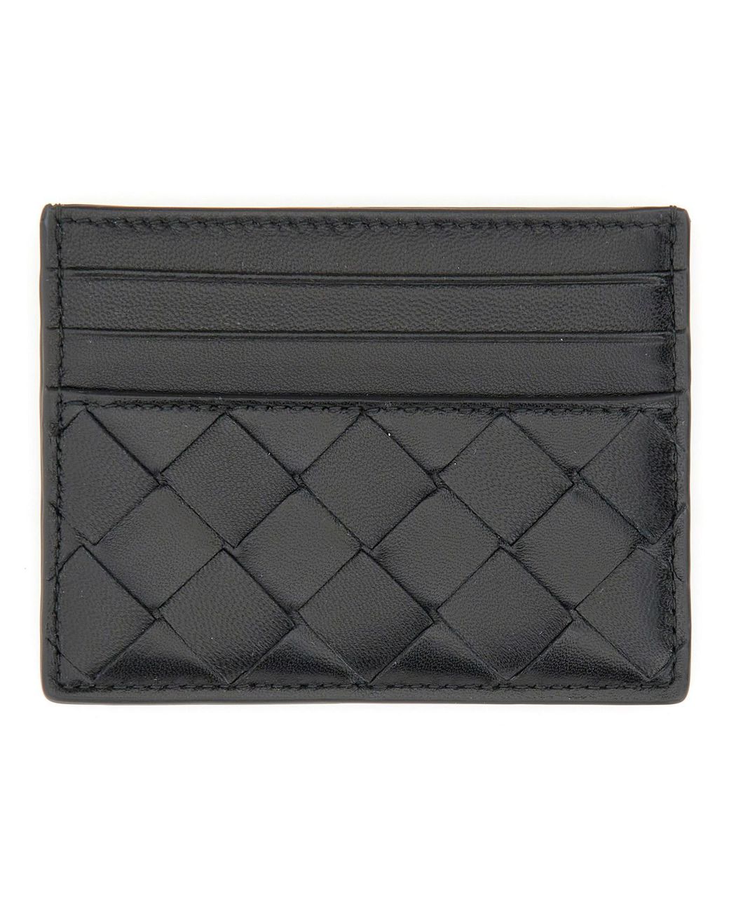 Bottega Veneta Black Card Case Woven Leather Lambskin Wallets & Purses