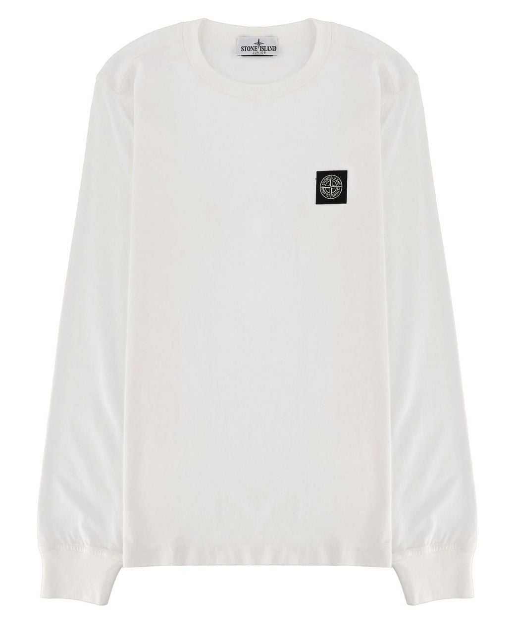 Stone Island White T-Shirt A Manica Lunga Con Patch Logo