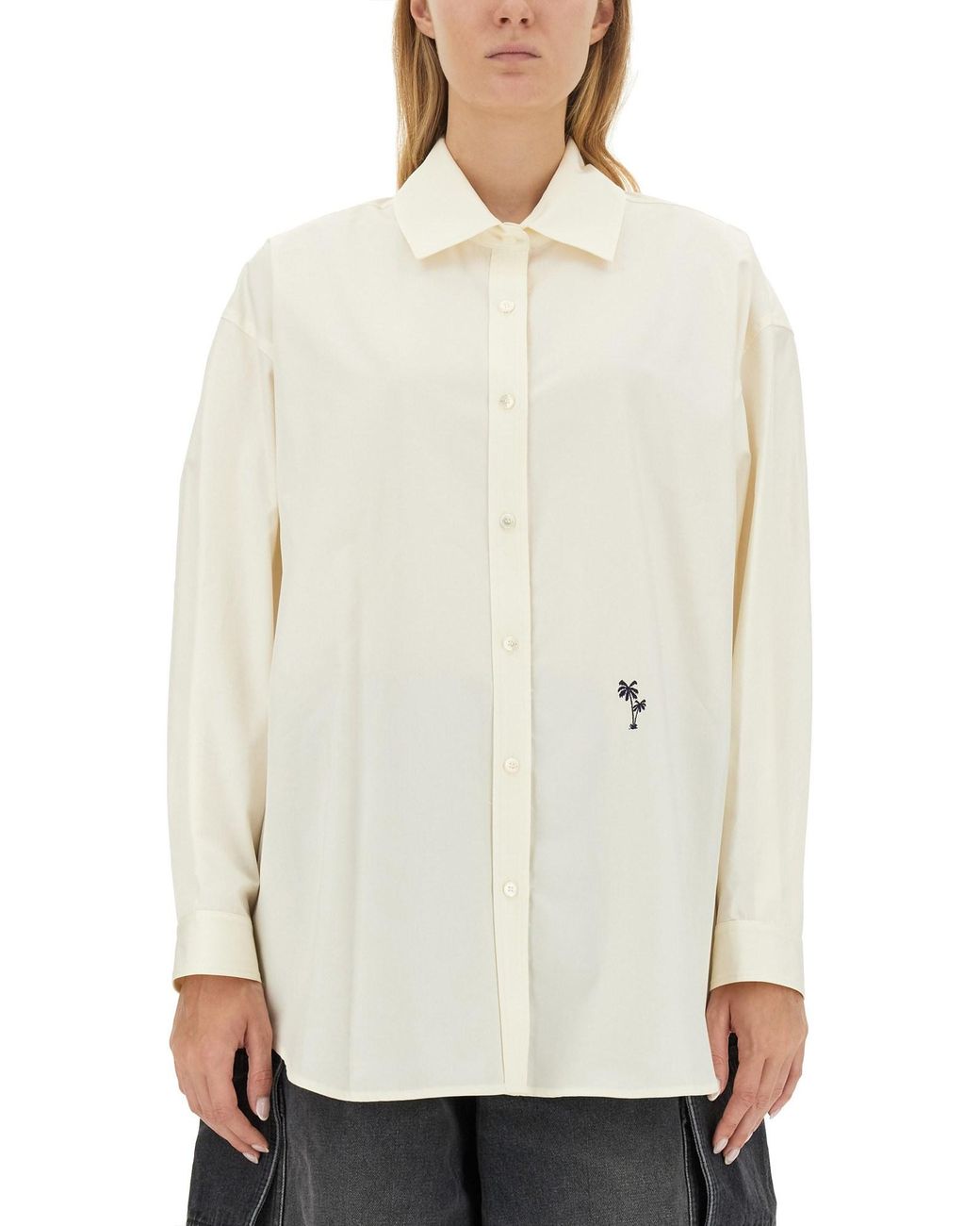 Palm Angels White Shirt With Embroidered Logo