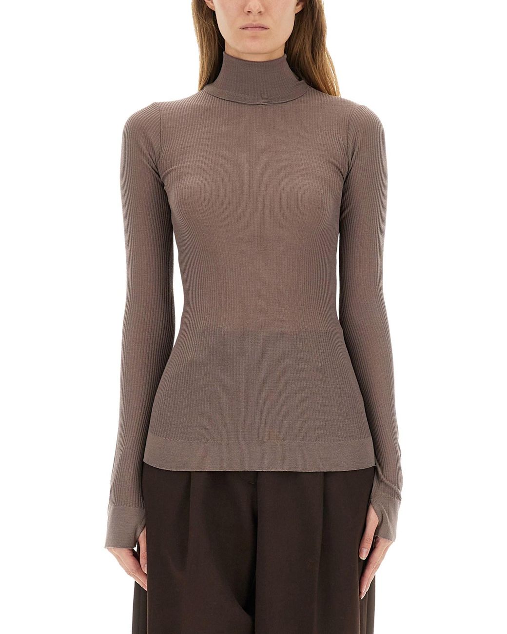 Lemaire Brown Knitted Turtle Neck Top