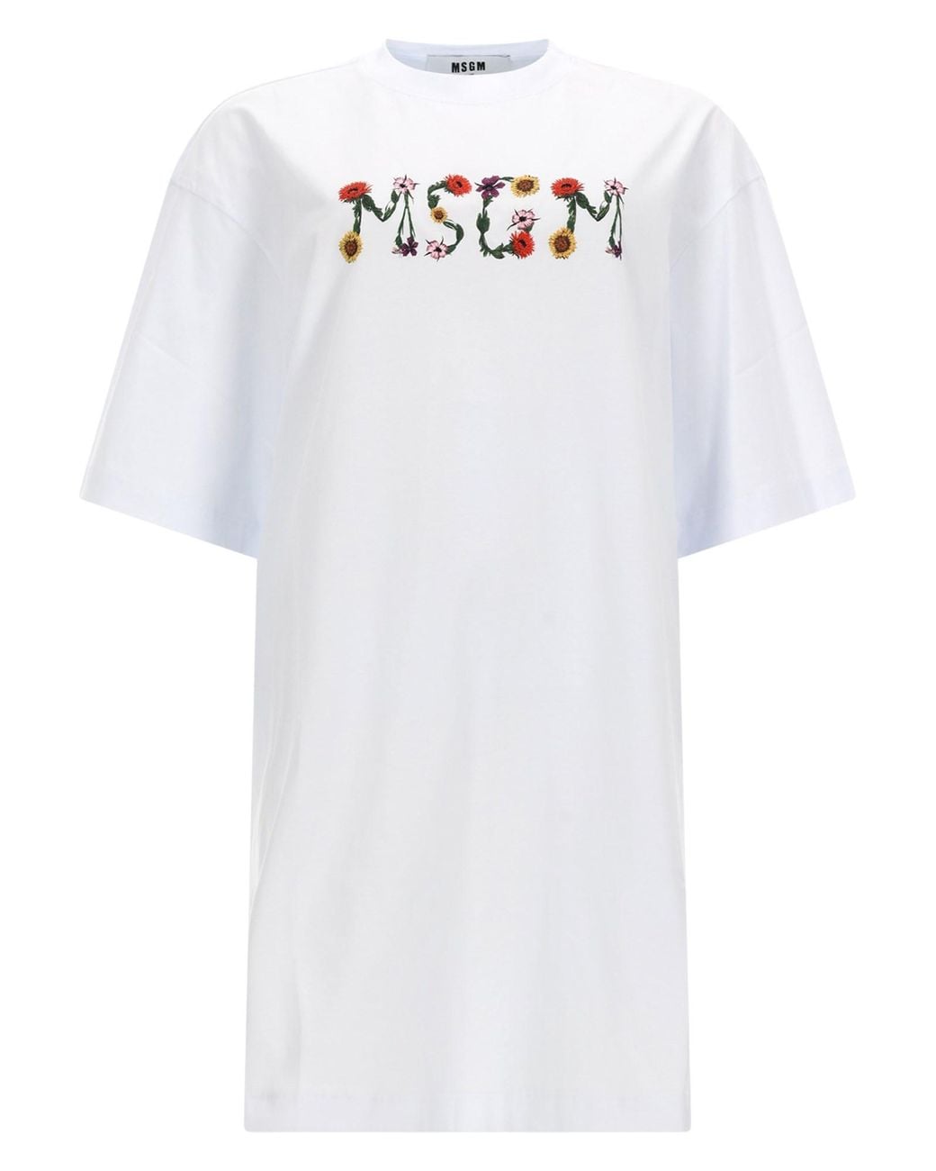 MSGM White Abito T-Shirt Con Logo