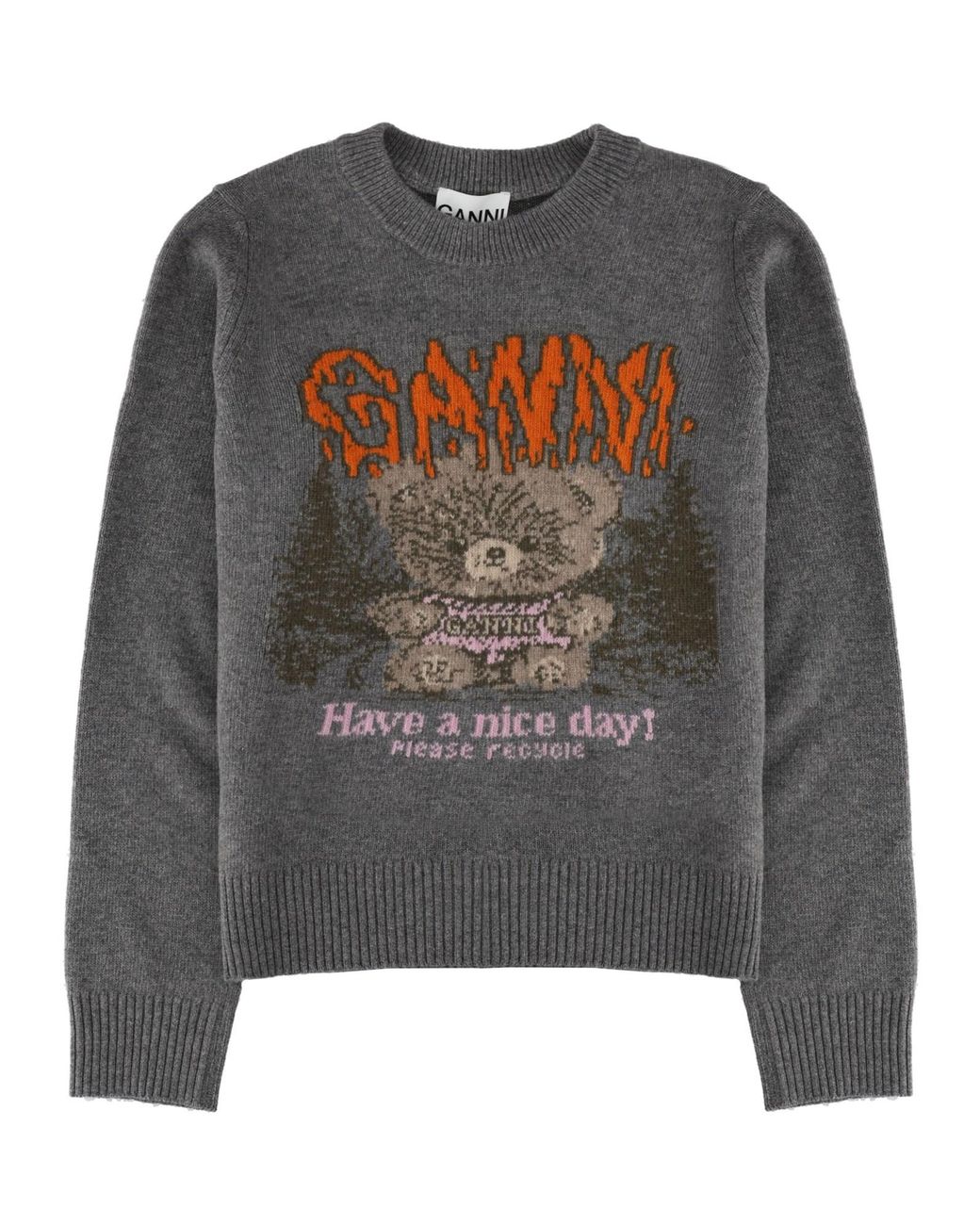Ganni Gray Maglia "Teddy Forest"