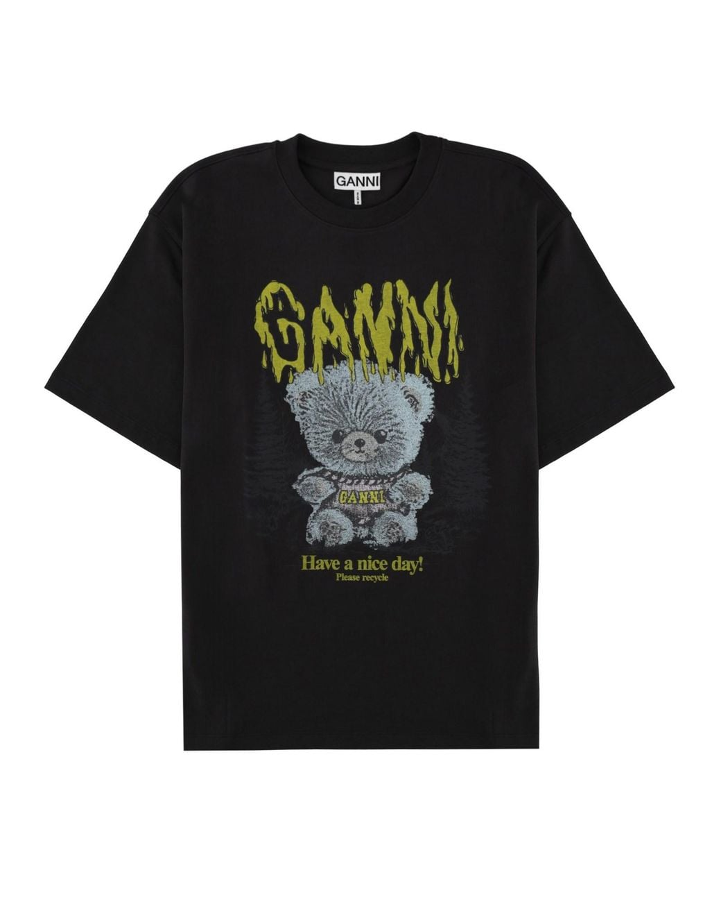 Ganni Black T-Shirt Con Stampa