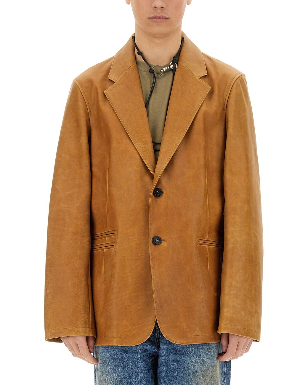 Our Legacy Brown Leather Opening Blazer for men