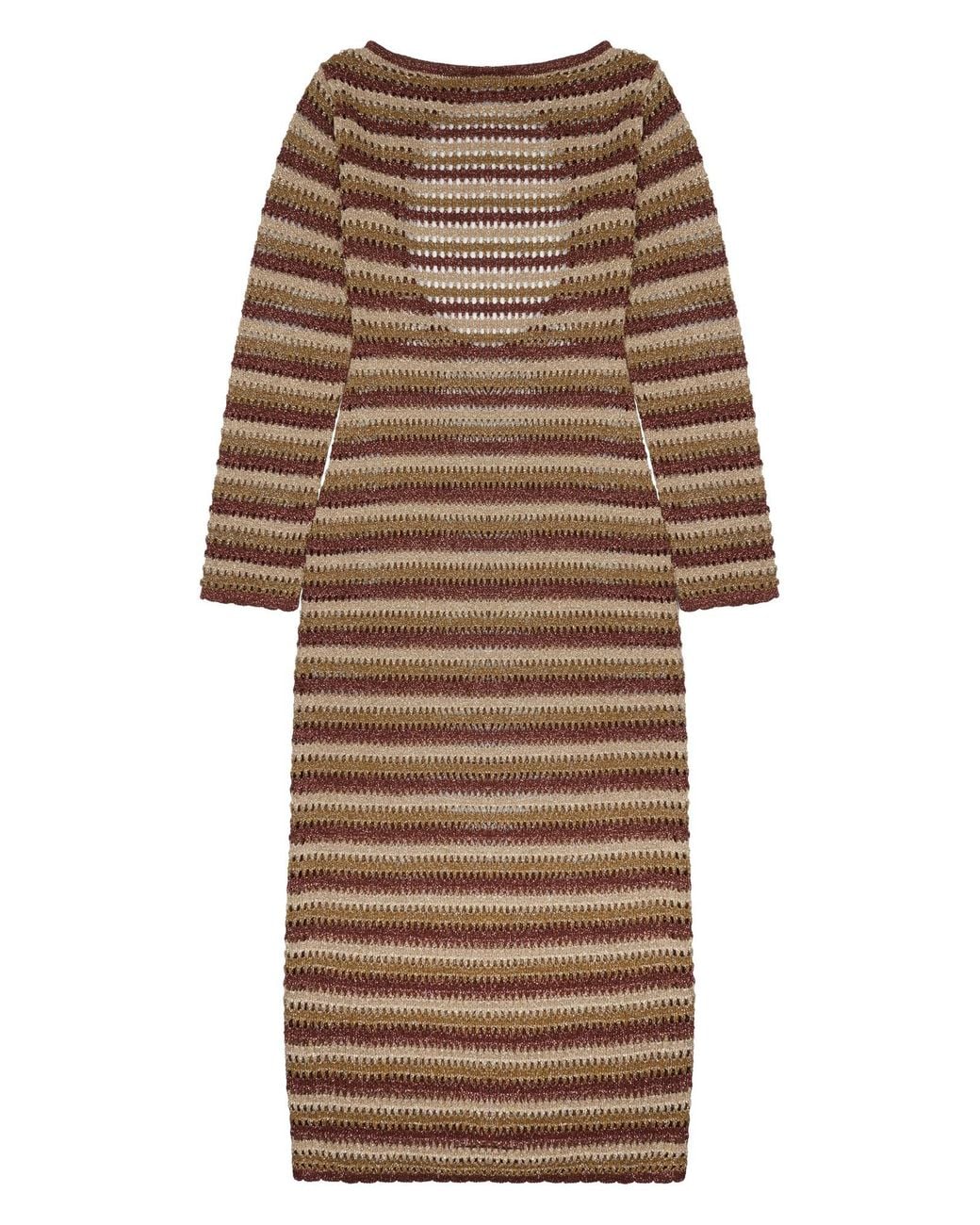 Mc2 Saint Barth Natural Open-Knit Long Sleeve Midi Dress