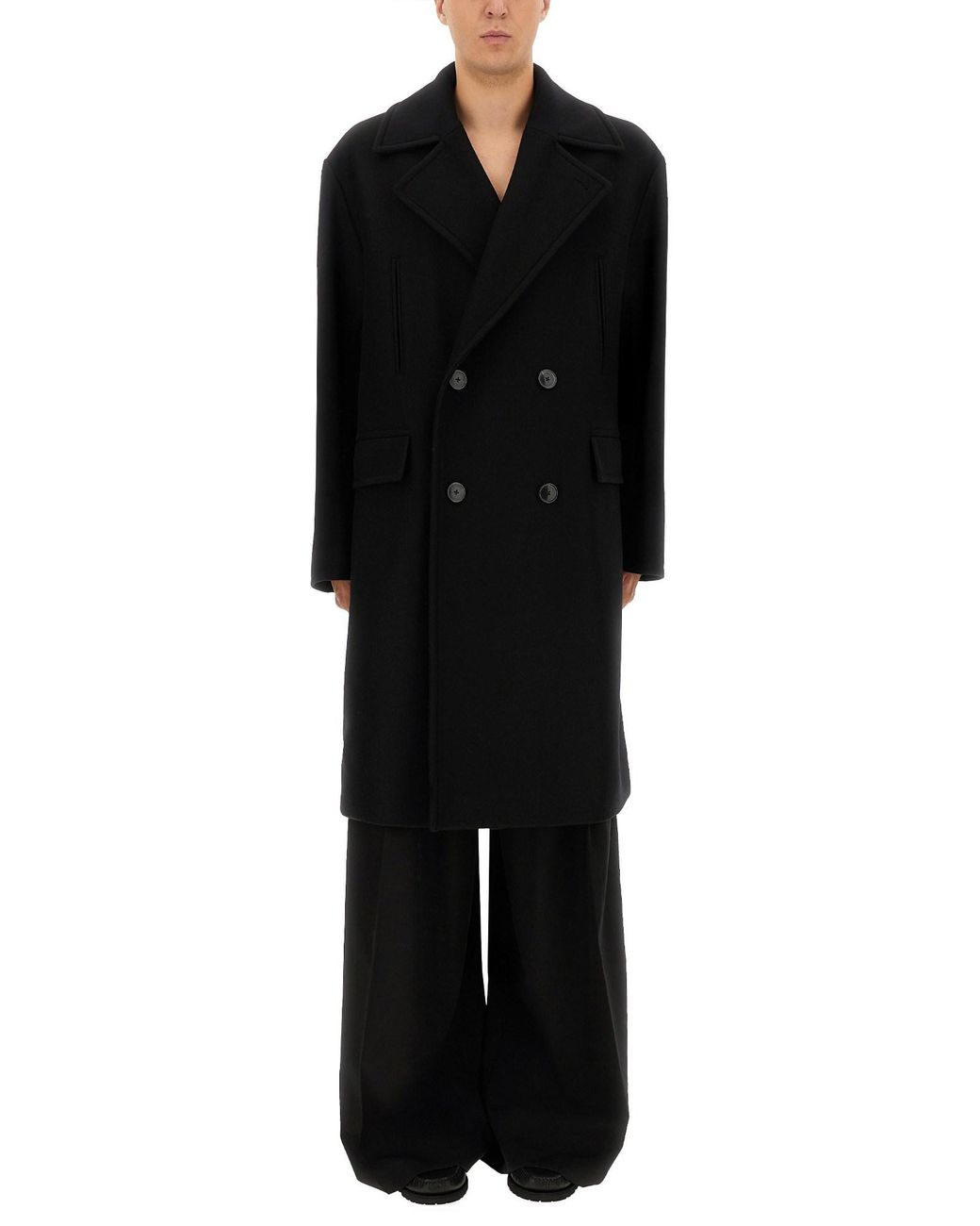 Dries Van Noten Black Coat Racos Wool Polyamide Trench & Raincoats for men