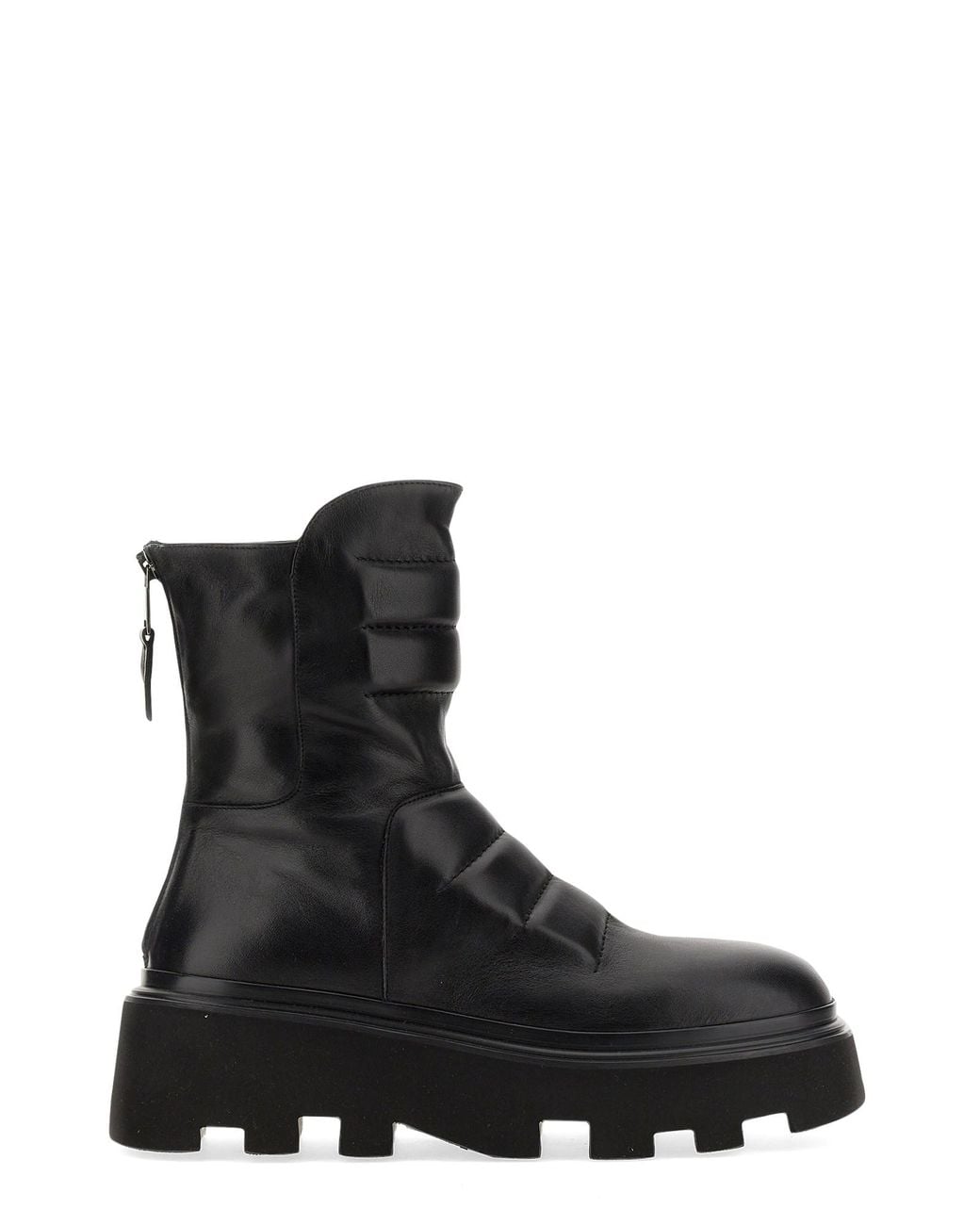 Elena Iachi Black Leather Ankle Boot With Padded Effect