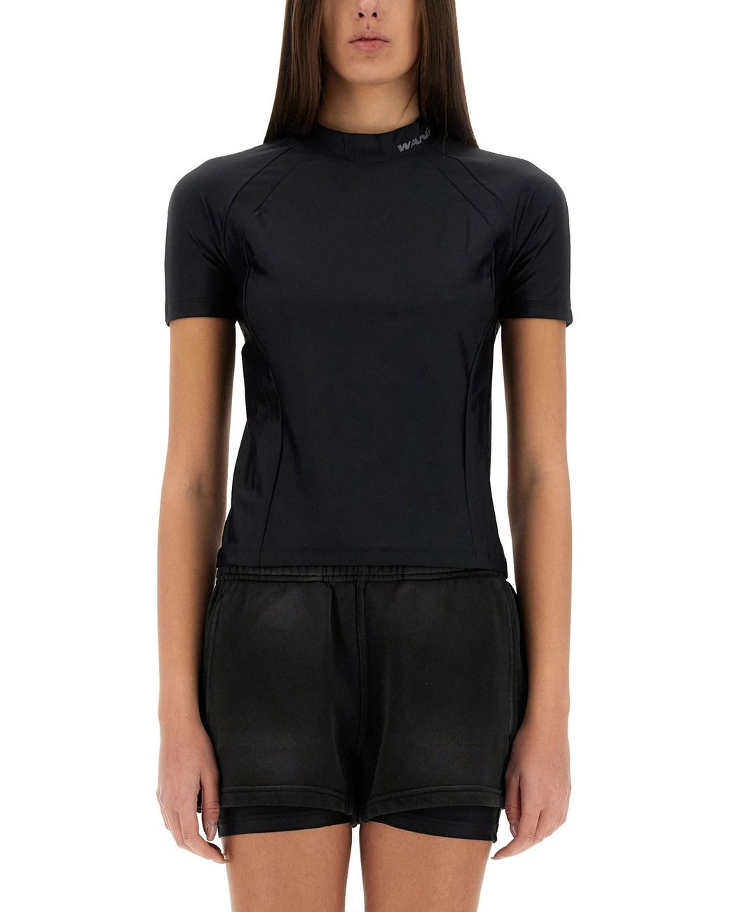 T By Alexander Wang Black Fitted T-Shirt With Logo Details