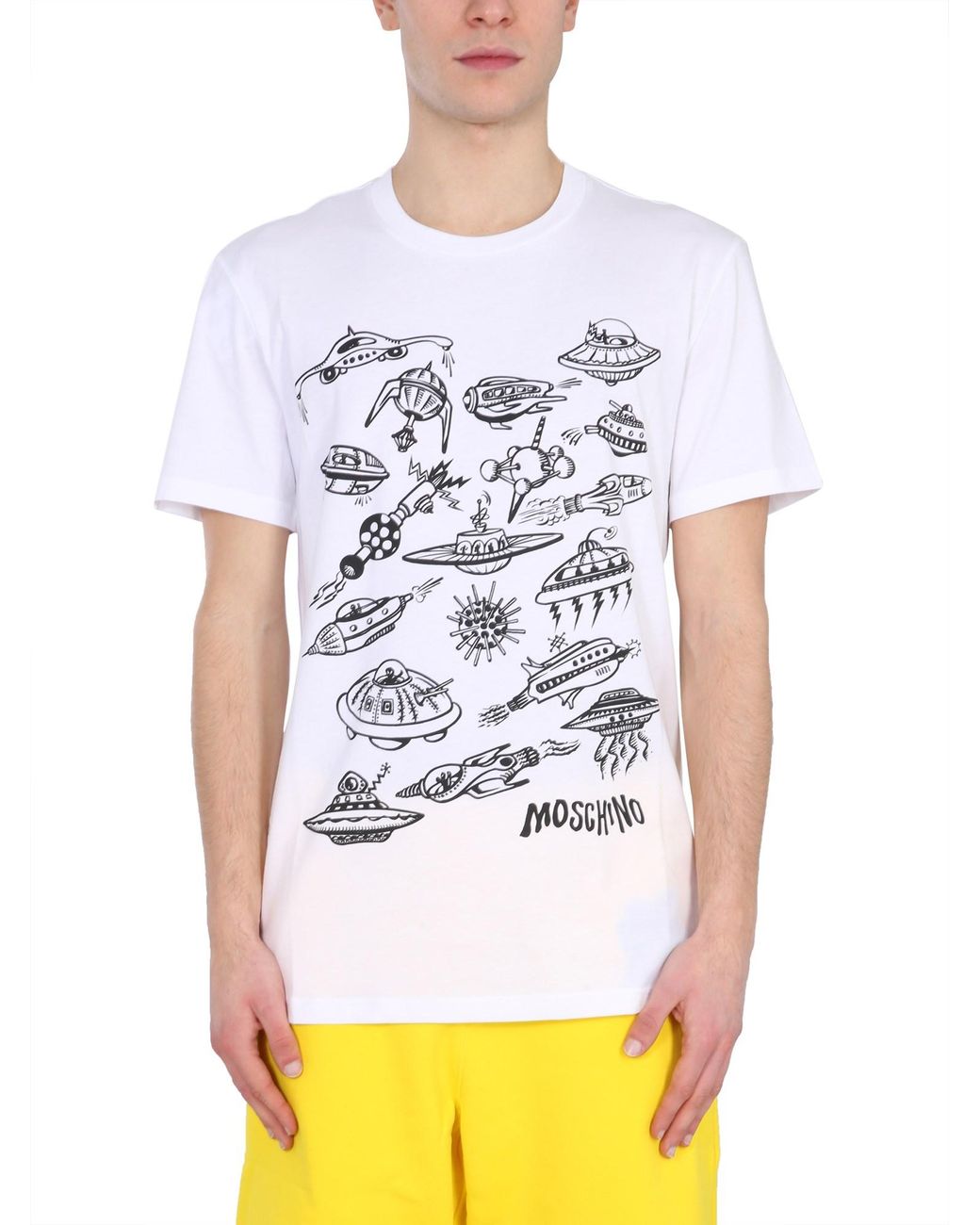 Moschino Cotton T-shirt With Spaceships Print in White for Men - Lyst