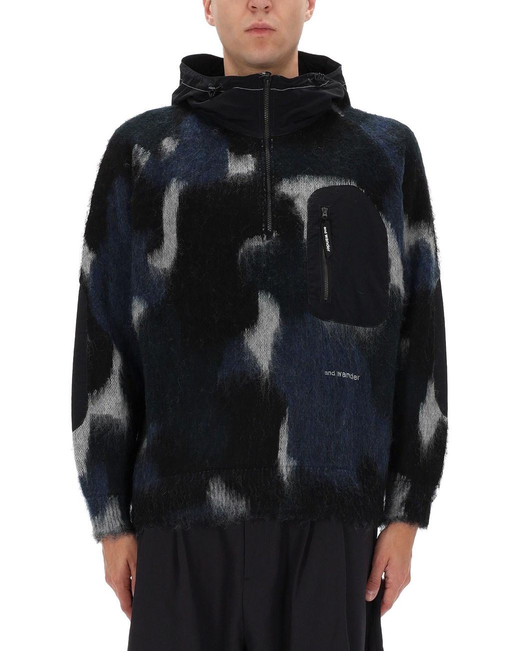 And Wander Black Zipper Hooded Sweater Acrylic Jumpers for men