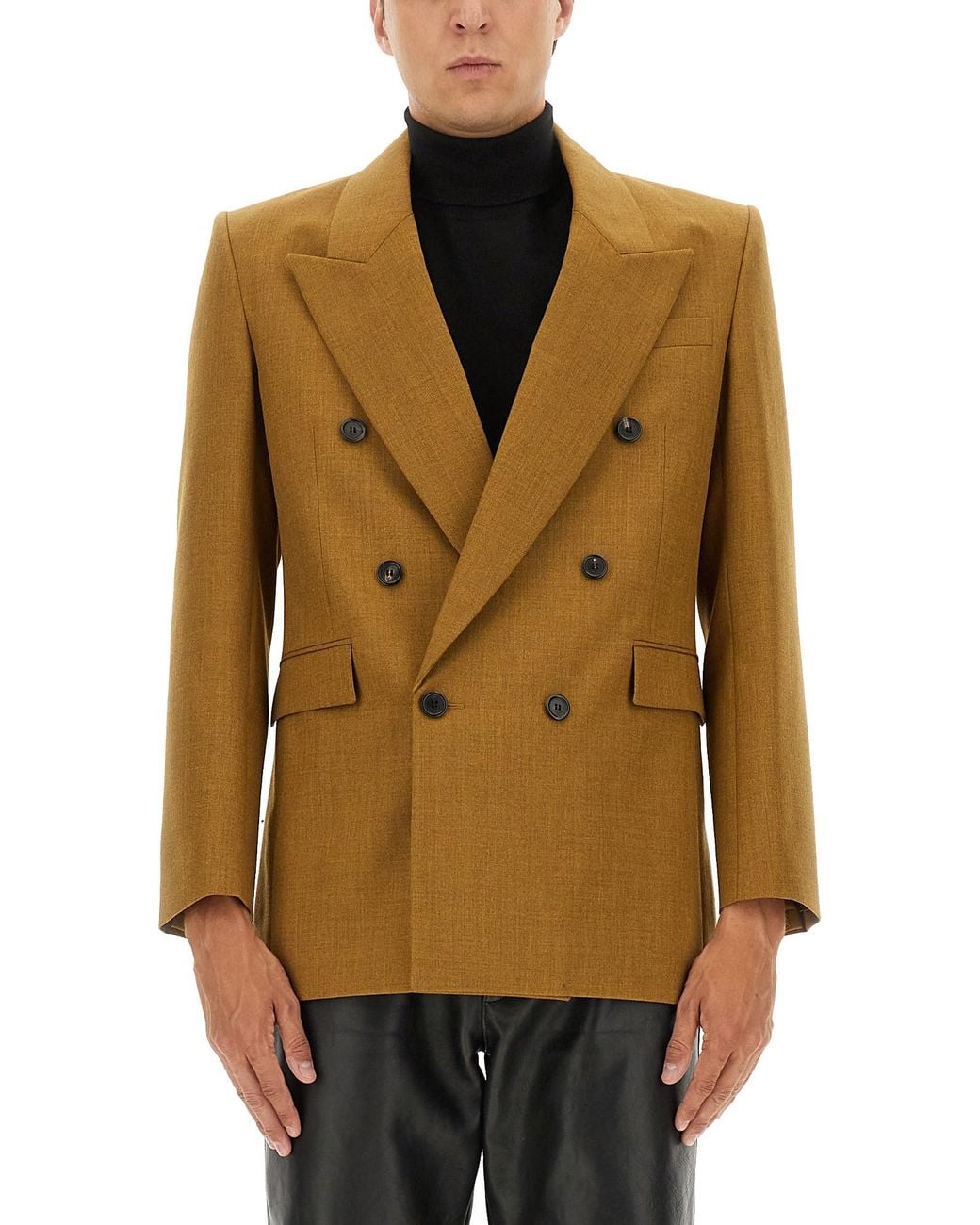Saint Laurent Natural Double-Breasted Wool Jacket for men
