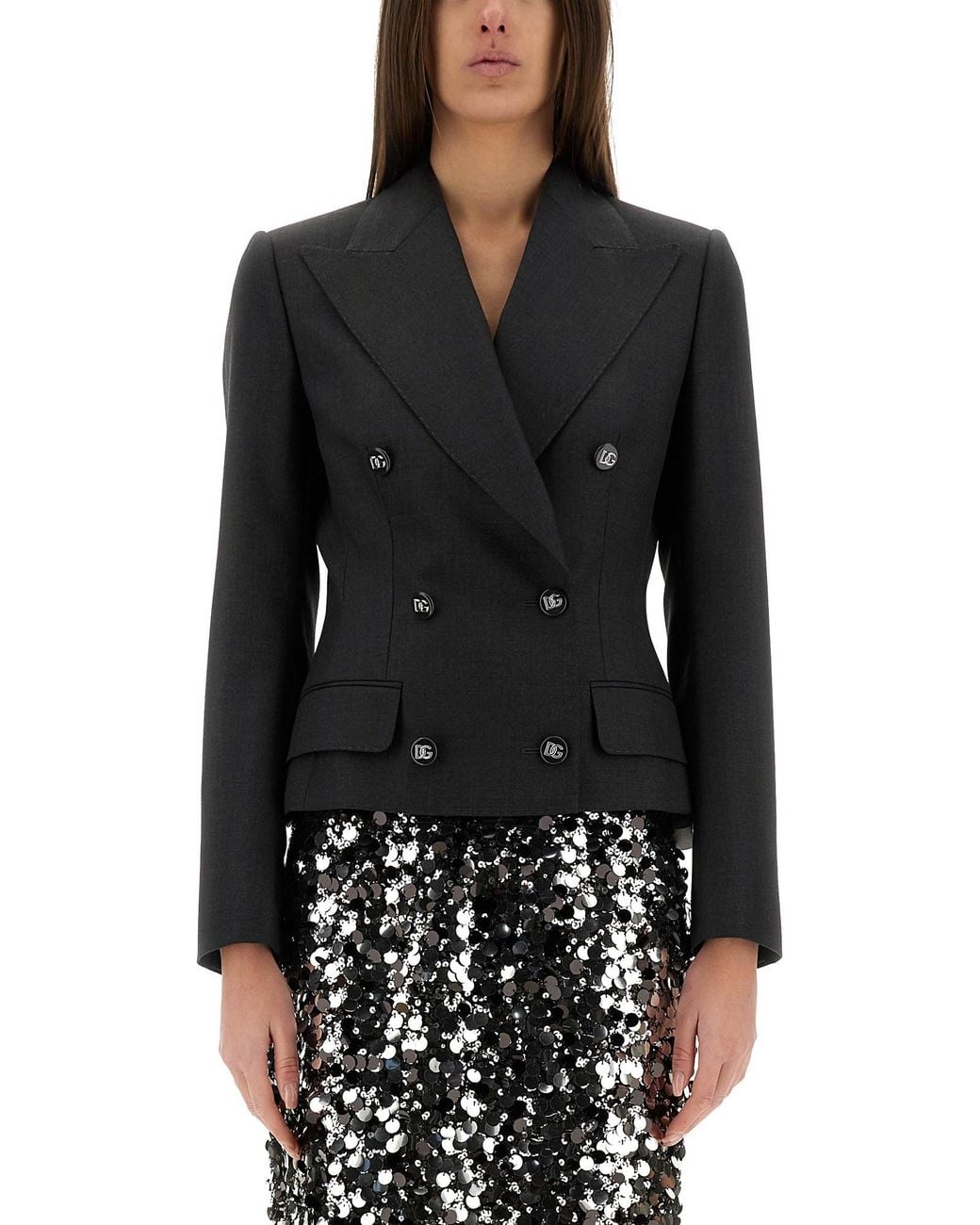 Dolce & Gabbana Black Double-Breasted Jacket With Dg Logo Buttons