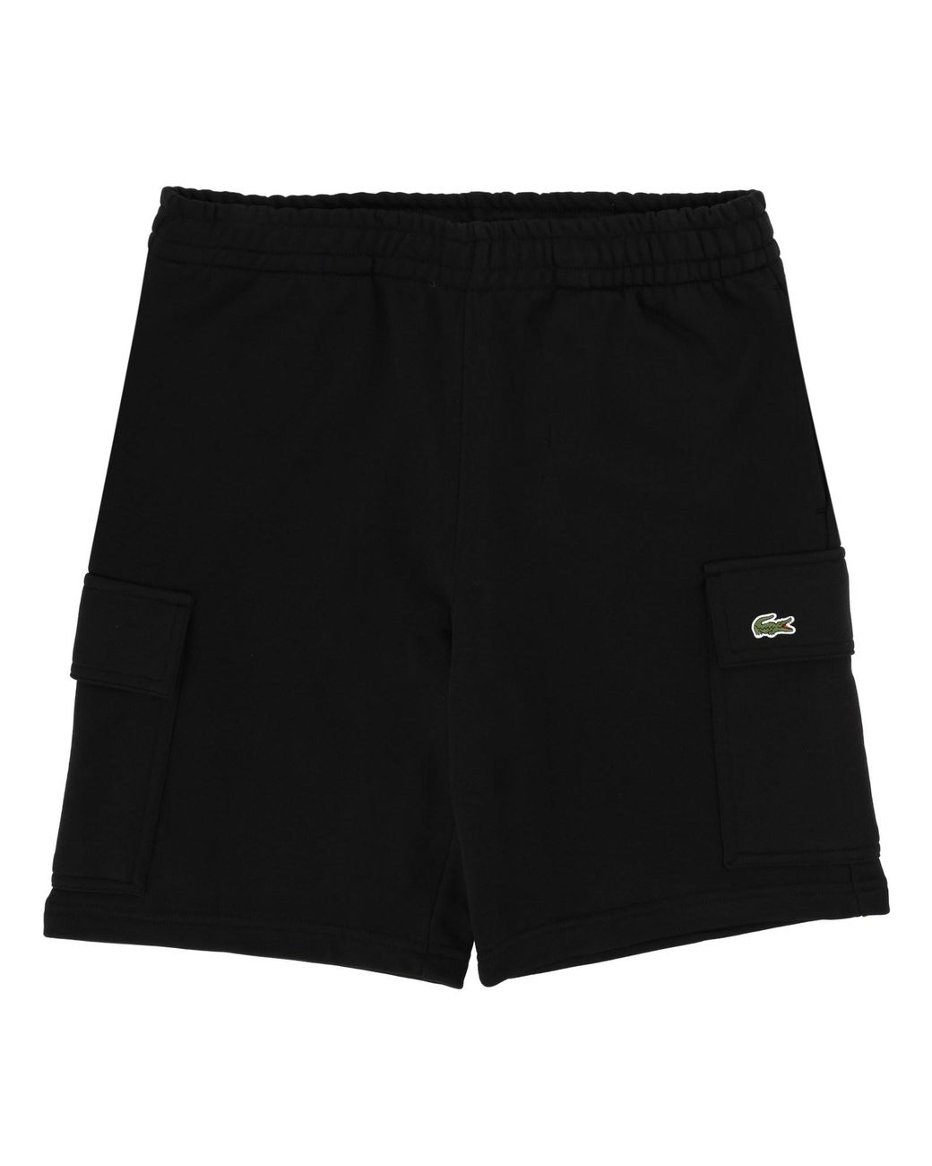 Lacoste Black Cotton Fleece Cargo Shorts for men
