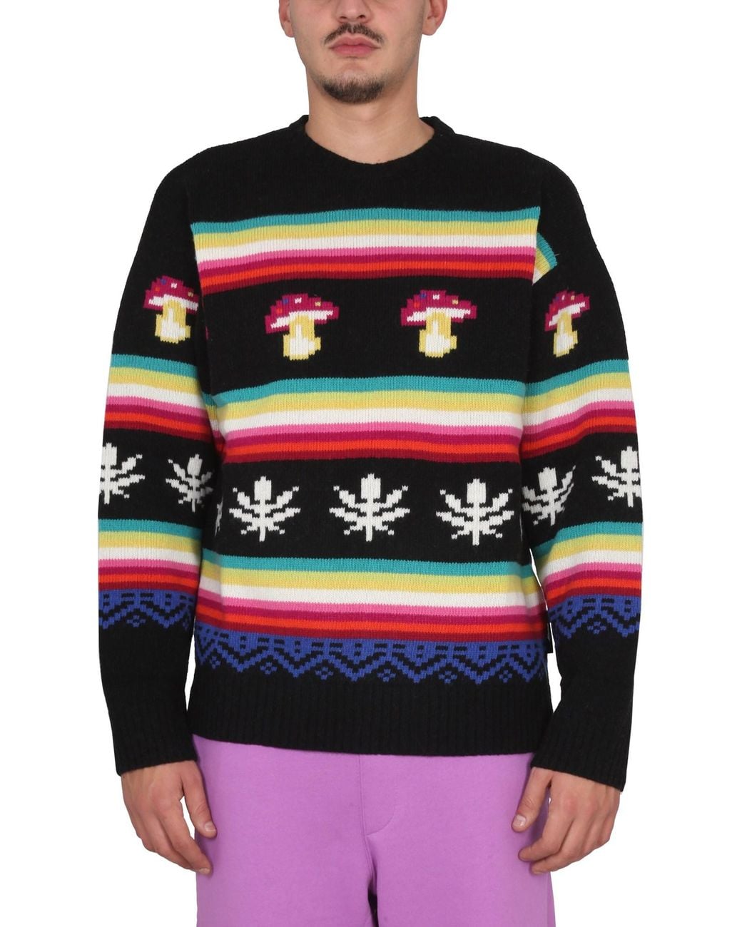 MSGM Red Cross-Neck Knitwear With Pixelated Motifs for men