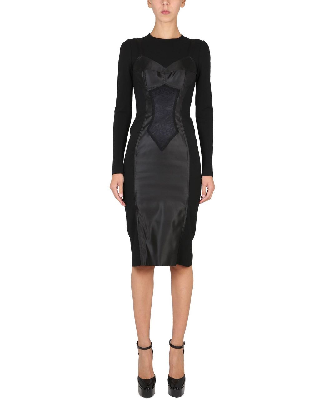 Dolce & Gabbana Black Lace Round Neck Midi Dress