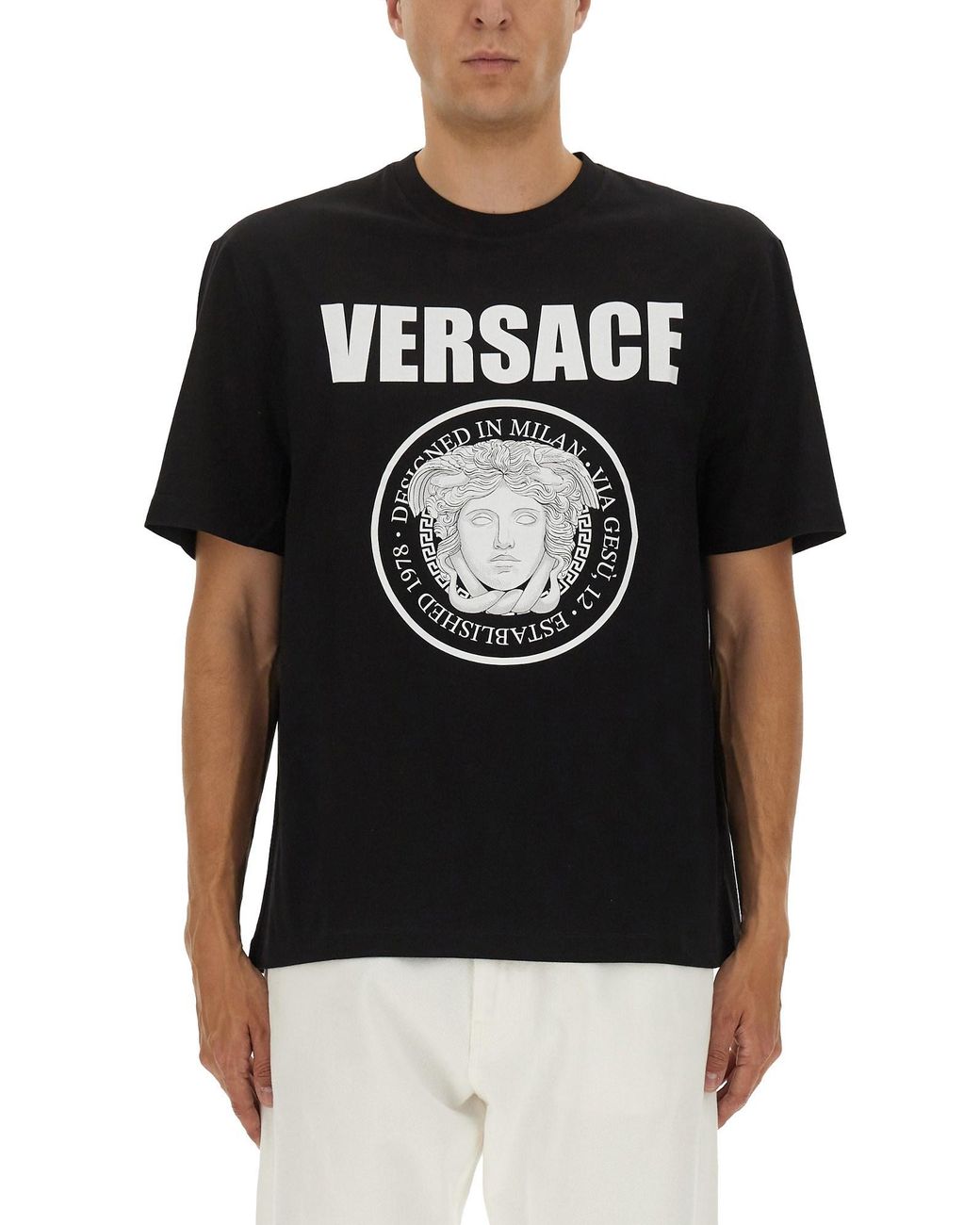 Versace Black Cotton T-Shirt for men